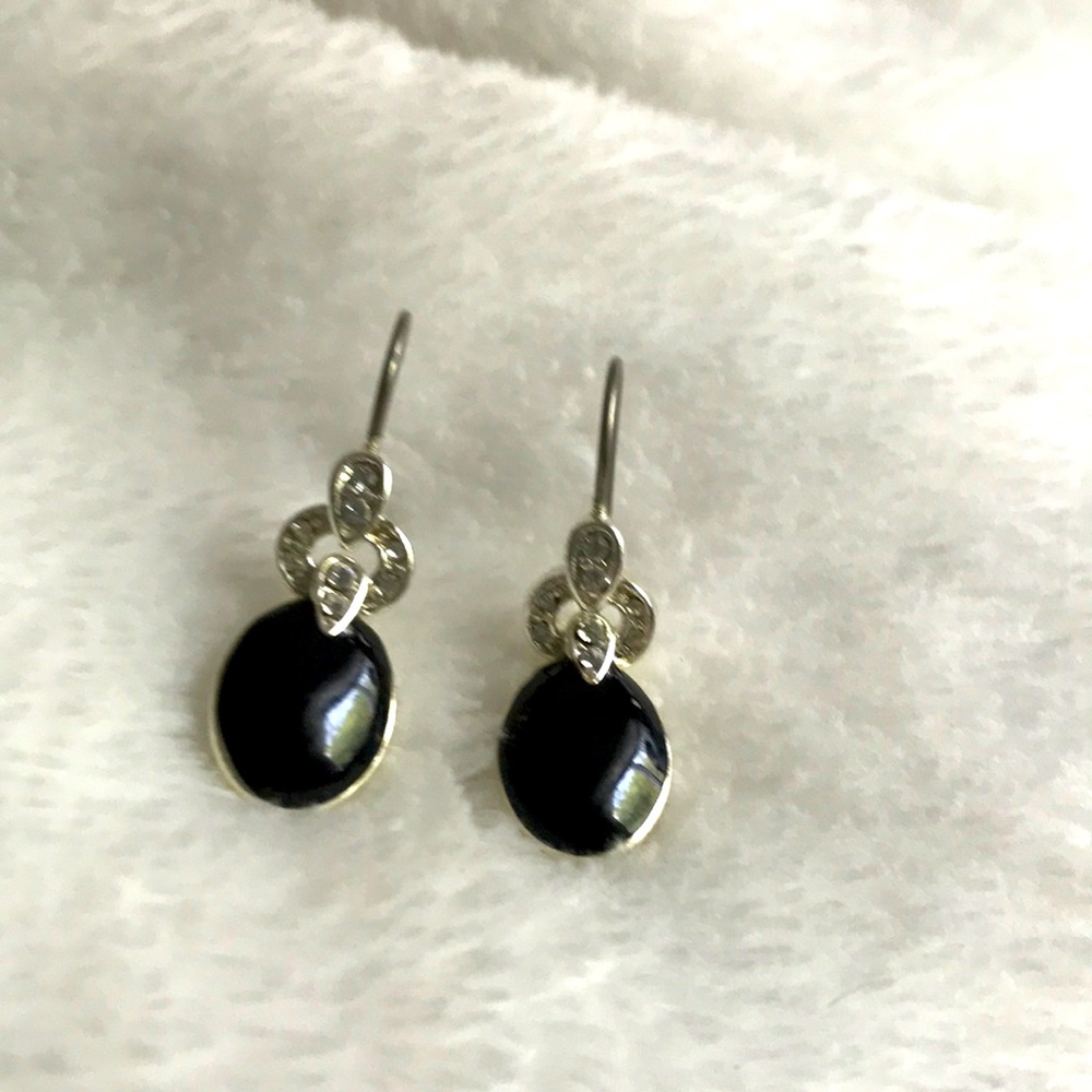Black Drop Earrings with Crystal Stones
